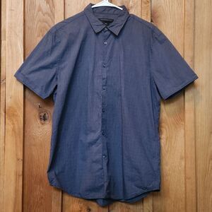 John Varvatos Luxe Short Sleeve 100% Cotton Button Down Shirt, Large, Blue